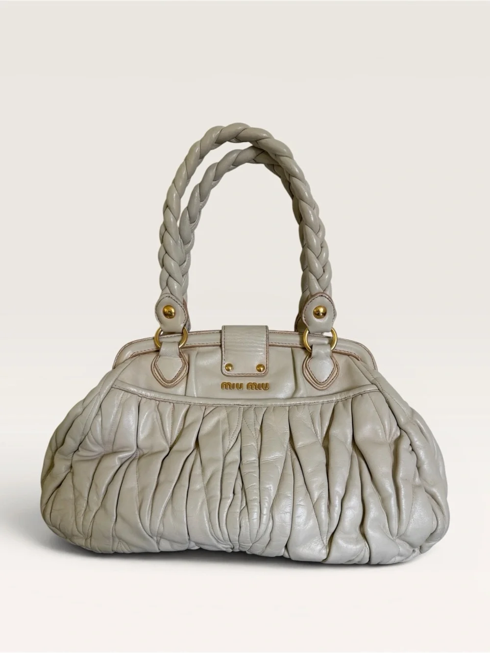 Vintage Miu Miu Ivory Matelassé Leather Satchel Bag Gold Hardware